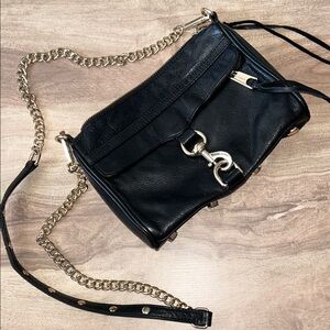 Rebecca Minkoff Black Leather Crossbody Bag with Chain Strap